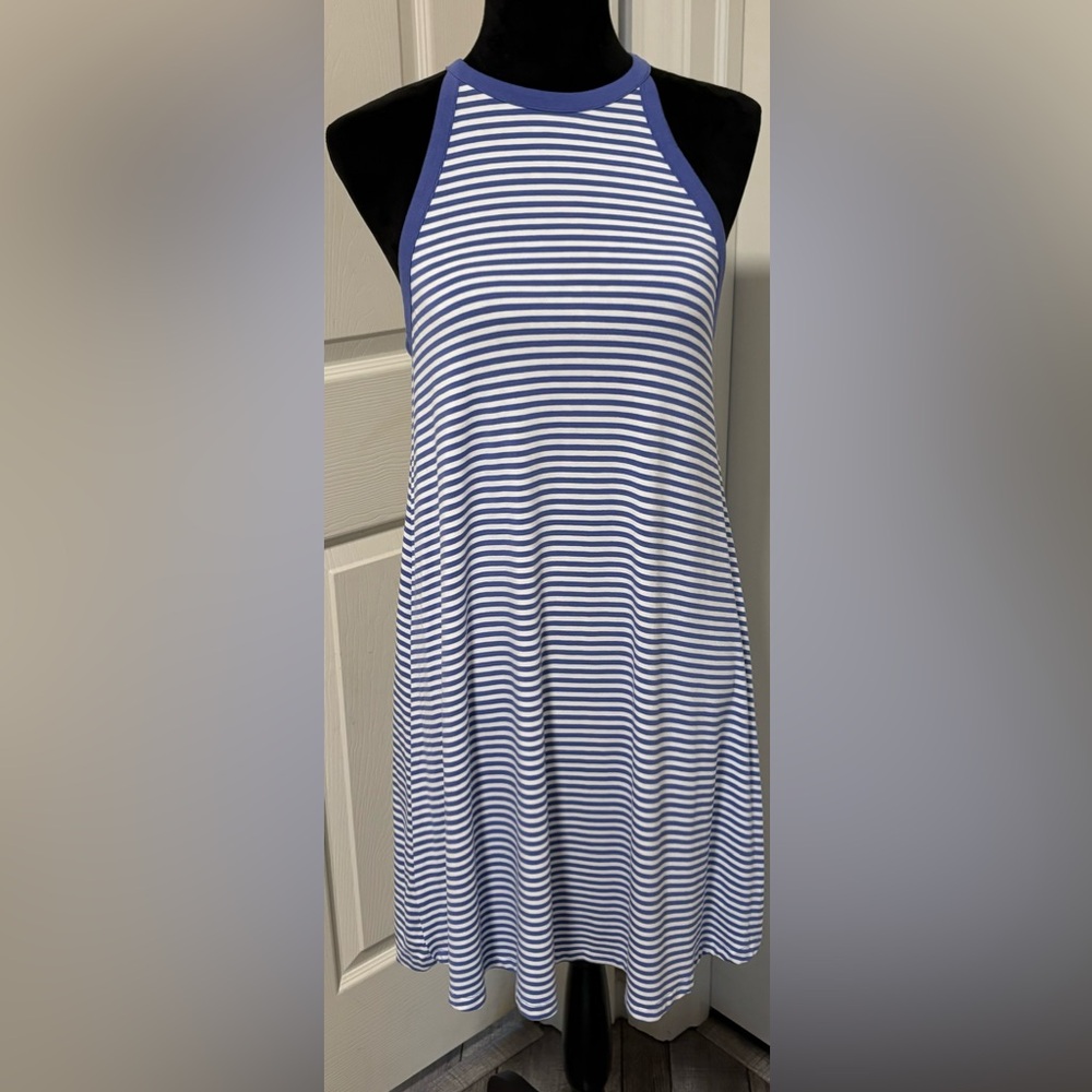 Old Navy Navy Stripe High-Neck A-Line Swing Dress